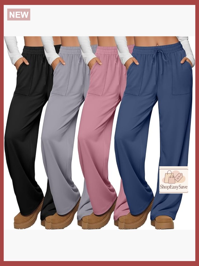 4 Pack Wide Leg Lounge Pants Drawstring Elastic Sweatpants With Pockets Loose